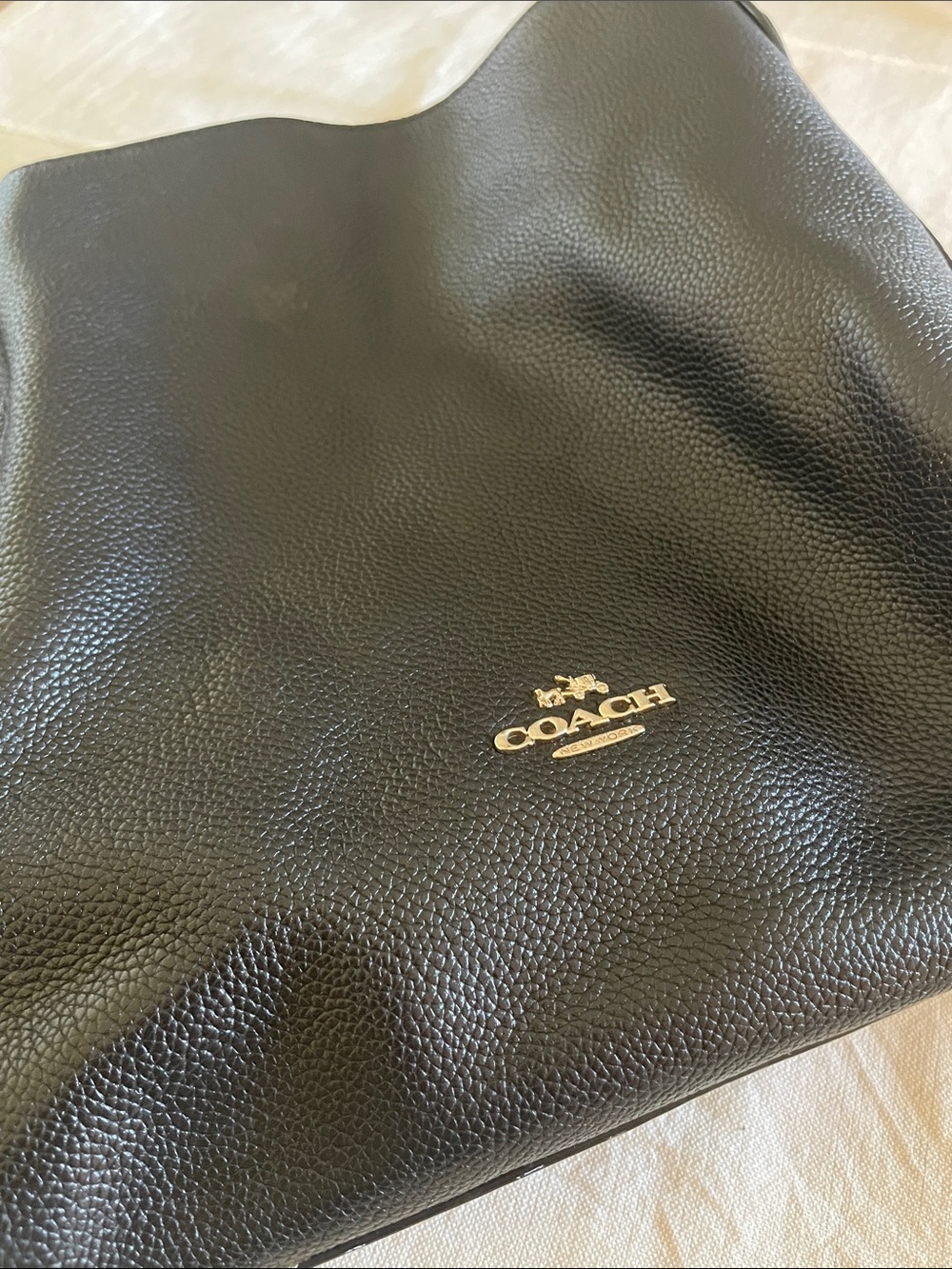 Coach Black Pebbled Leather Shoulder Bag with Gold Logo